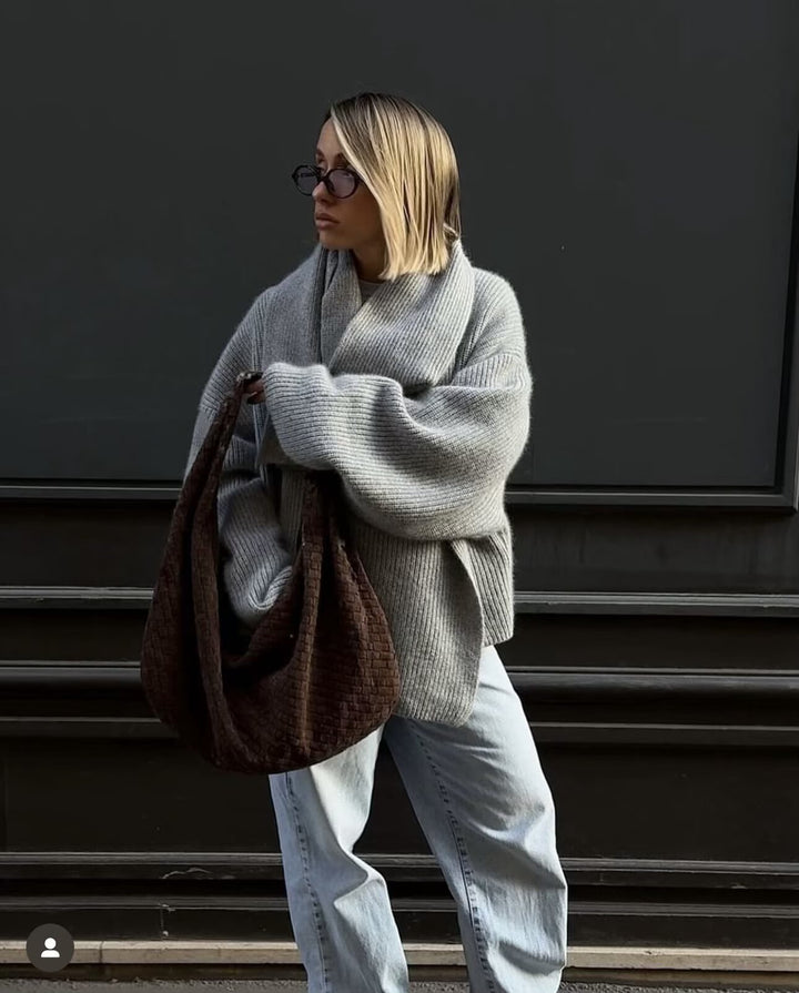 Damen Oversized Rollkragen‑Strickpullover mit Rippstruktur Drune