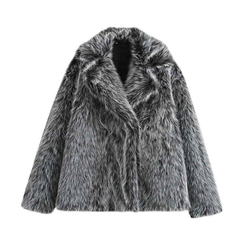 Damen Kuschelige Kunstpelzjacke mit elegantem Revers Drune