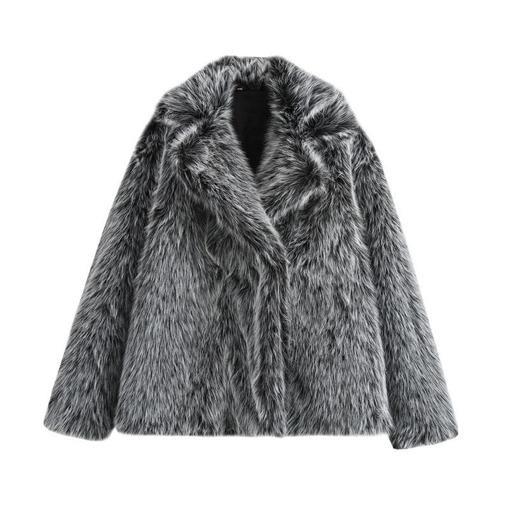 Damen Kuschelige Kunstpelzjacke mit elegantem Revers Drune