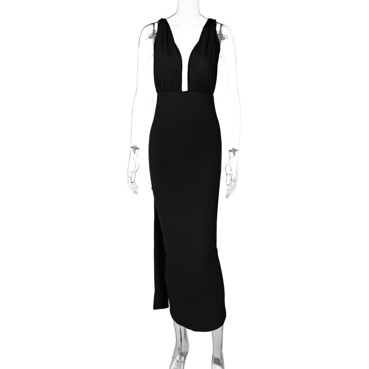 Damen Maxikleid mit tiefem V-Ausschnitt und seitlichem Schlitz Drune
