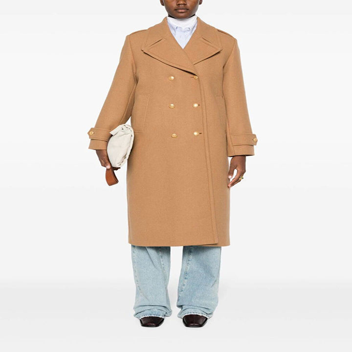 Damen Doppelreihiger Oversize-Wollmix-Mantel mit markantem Revers und verstellbaren Manschetten Drune