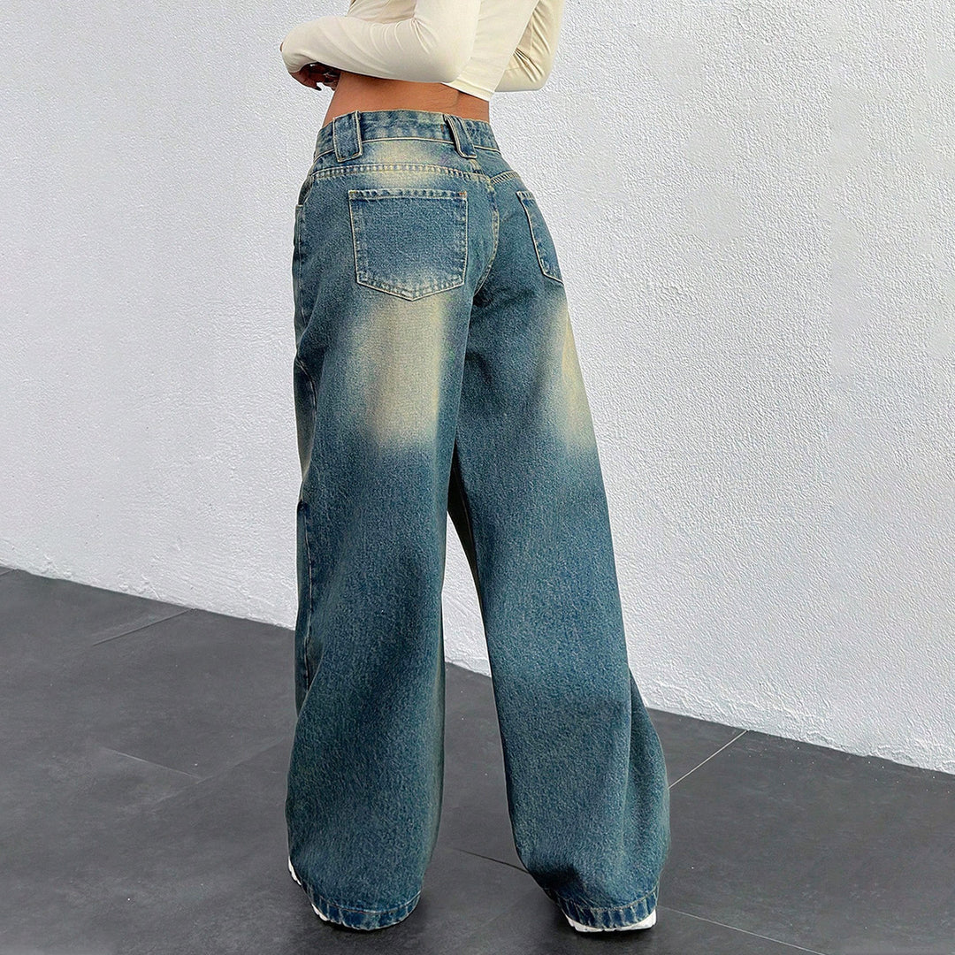 Damen Baggy-Jeans mit weitem Bein und Vintage-Waschung Drune