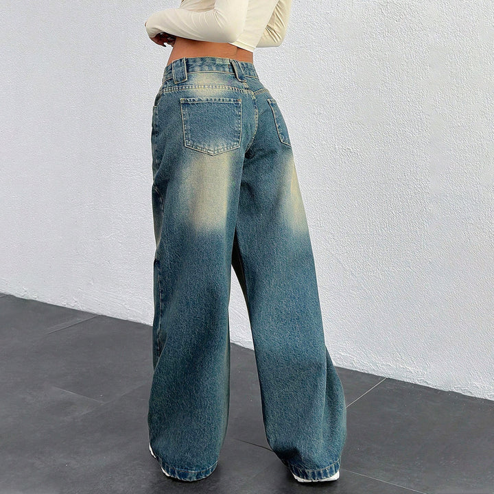 Damen Baggy-Jeans mit weitem Bein und Vintage-Waschung Drune
