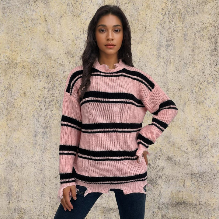 Damen lässiger Strickpullover mit Boho-Details und Fransen Drune