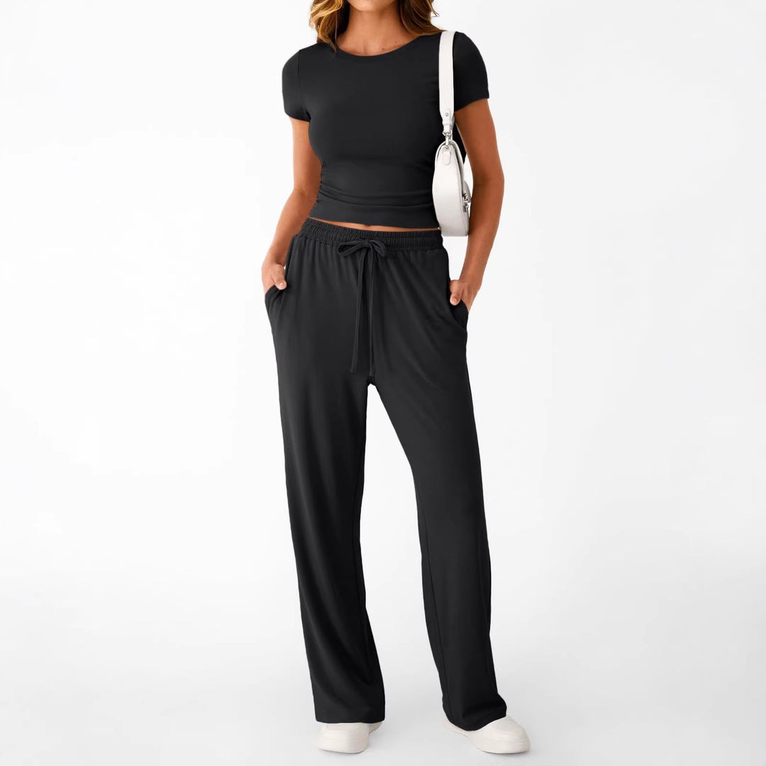 Damen lässiger Freizeitanzug mit kurzen Ärmel und weiten Hosen Drune