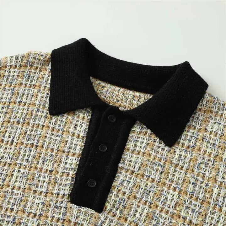 Damen Bouclé-Polo-Strickpullover mit Tweed-Effekt Drune