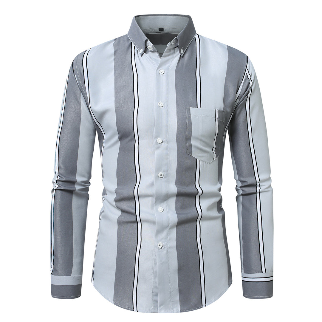Herren nan tailliertes Langarmhemd mit vertikalem Streifenmuster und Button-Down-Kragen Drune