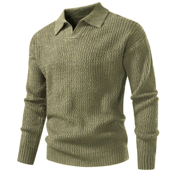 Herren Polokragen-Feinstrickpullover mit strukturierter Wellenoptik und geripptem Saum Drune