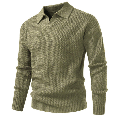 Herren Polokragen-Feinstrickpullover mit strukturierter Wellenoptik und geripptem Saum Drune