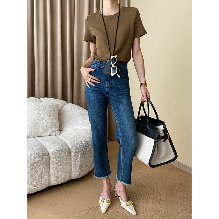 Damen High-Waist Jeans mit fransigen Säumen Drune