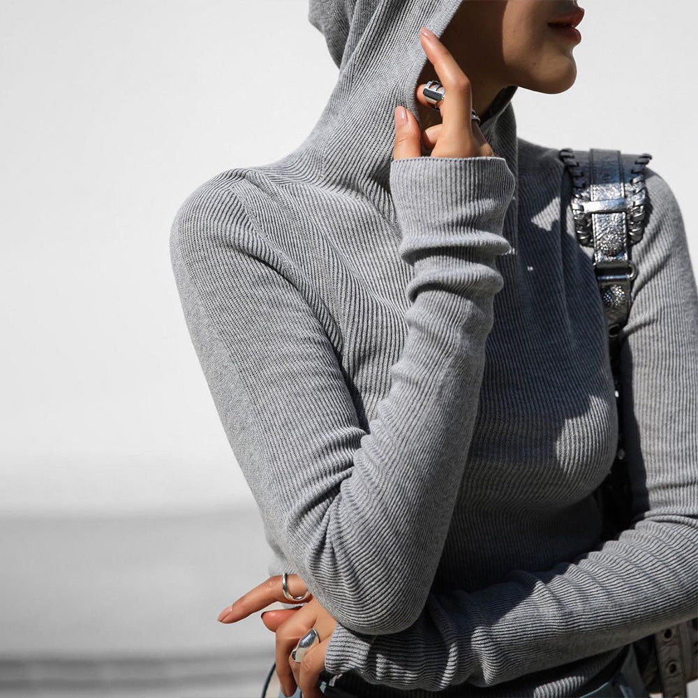 Damen enganliegendes Turtleneck-Oberteil mit Daumenlöchern und strukturiertem Design Drune