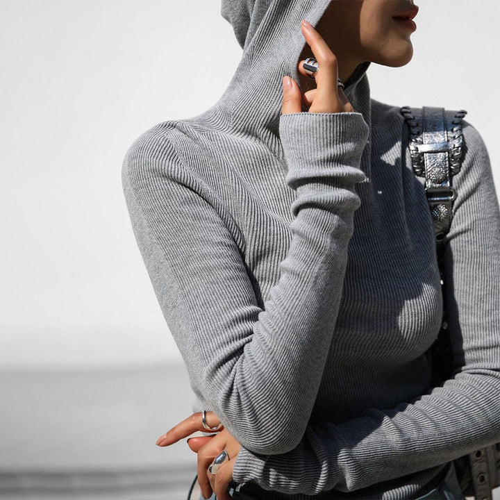 Damen enganliegendes Turtleneck-Oberteil mit Daumenlöchern und strukturiertem Design Drune