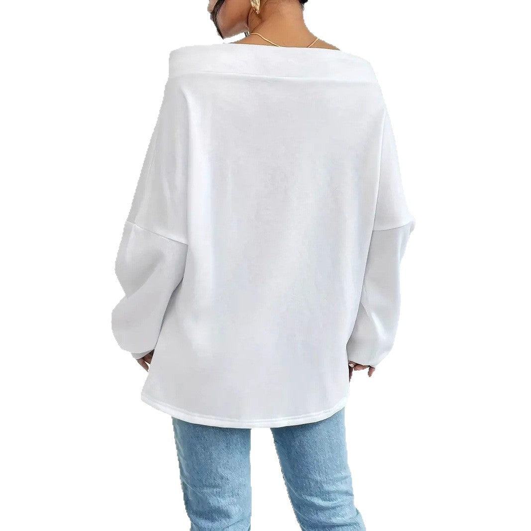 Damen lässiges Sweatshirt mit offener Schulterpartie und Kordelzug Drune