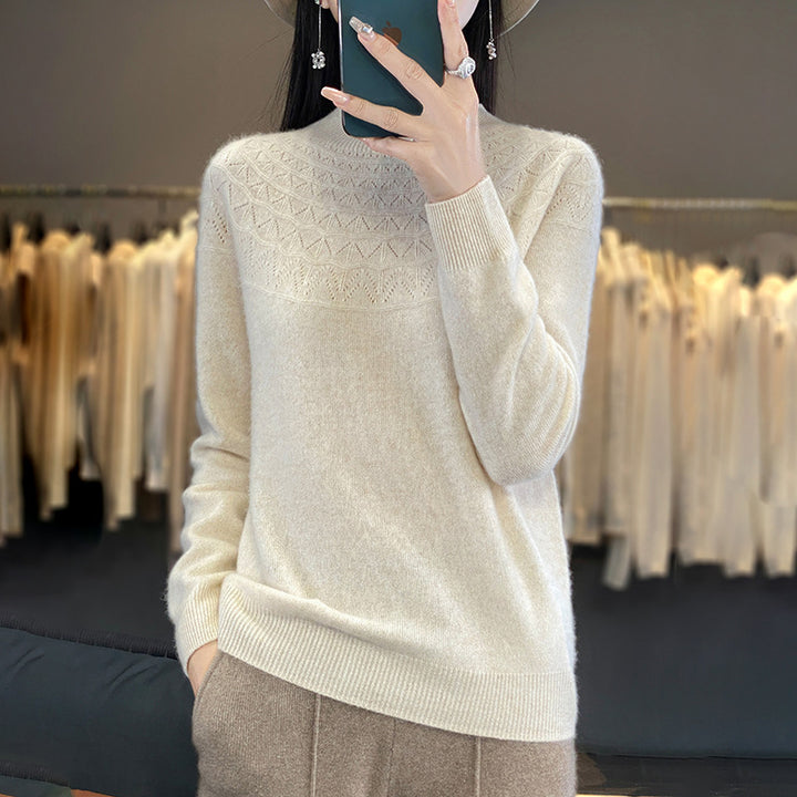 Damen Kuscheliger Mohair‑Optik Pullover mit Zierstruktur am Oberteil und Stehkragen Drune