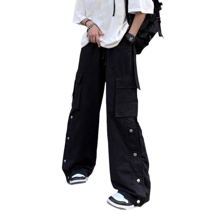 Unisex Oversize-Cargo-Jeanshose mit breiten Beinen, Klappentaschen und Druckknopf-Leiste Drune