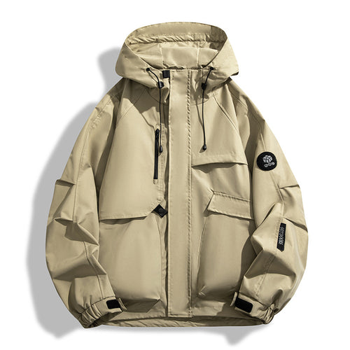 Herren Wasserabweisende Utility-Outdoorjacke mit Kapuze, Mehrfachtaschen und winddichter Membran Drune