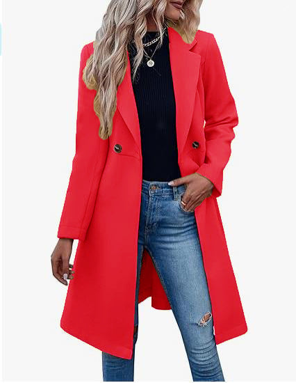 Drune | Damen Elegante Wickelmantel Doppelte Knöpfe Liste