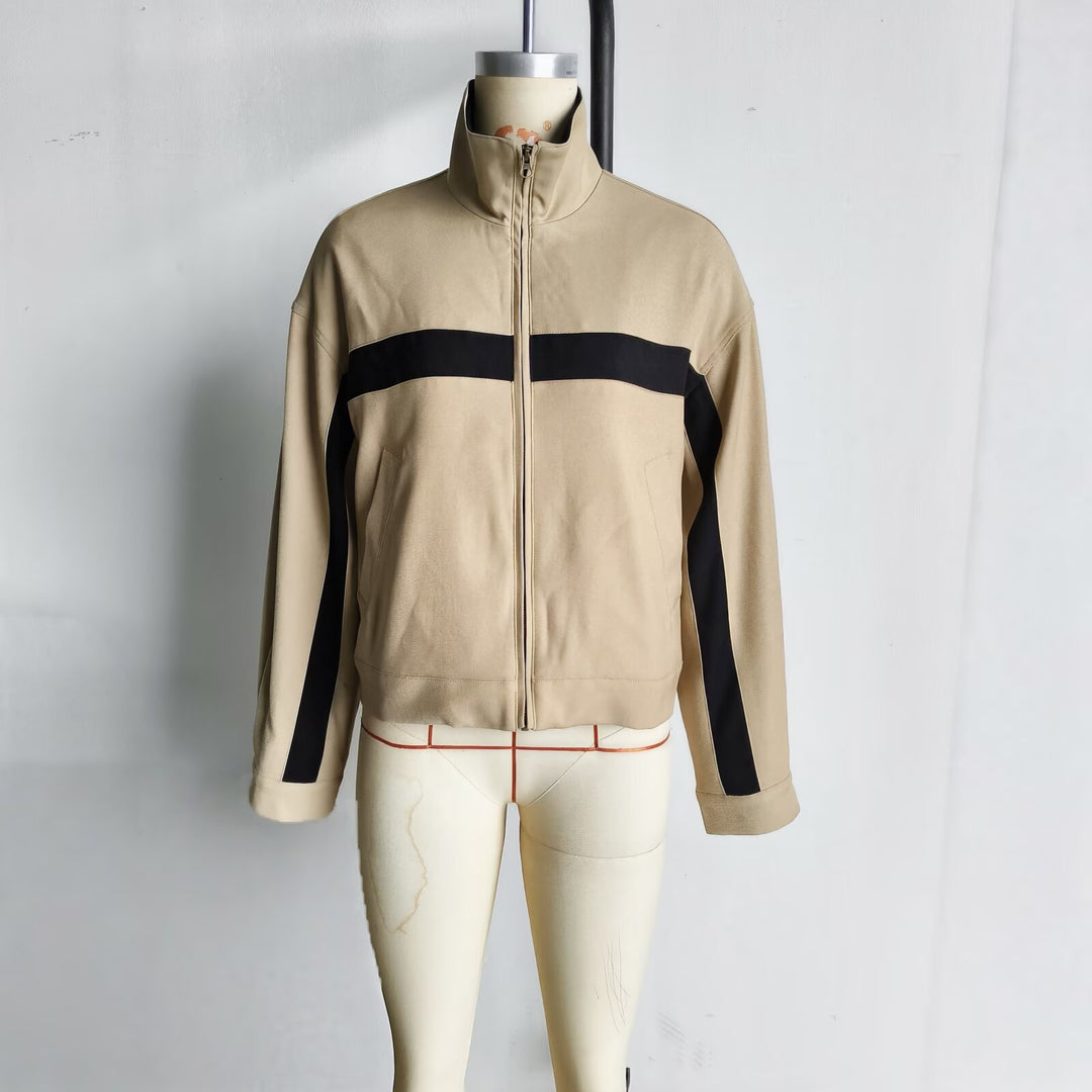 Damen Boxy-Cropped-Übergangsjacke mit Stehkragen, kontraststreifen und Eingrifftaschen Drune