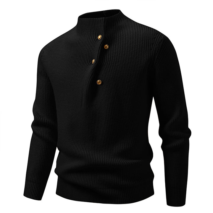 Herren Feinstrick-Pullover mit asymmetrischer Knopfleiste und Stehkragen Drune