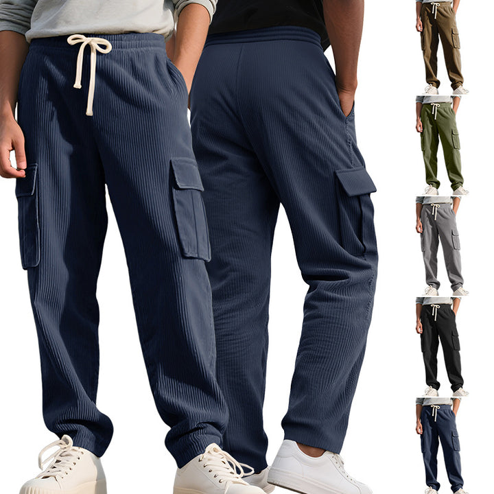Herren nan lässiger Utility-Cargojogger mit vertikaler Rippenstruktur, Tunnelzugbund und großen Klappentaschen Drune