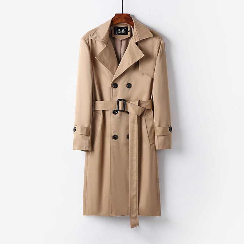 Herren Trenchcoat-Mantel mit doppelter Knopfleiste Taillengürtel und klassischem Revers Drune