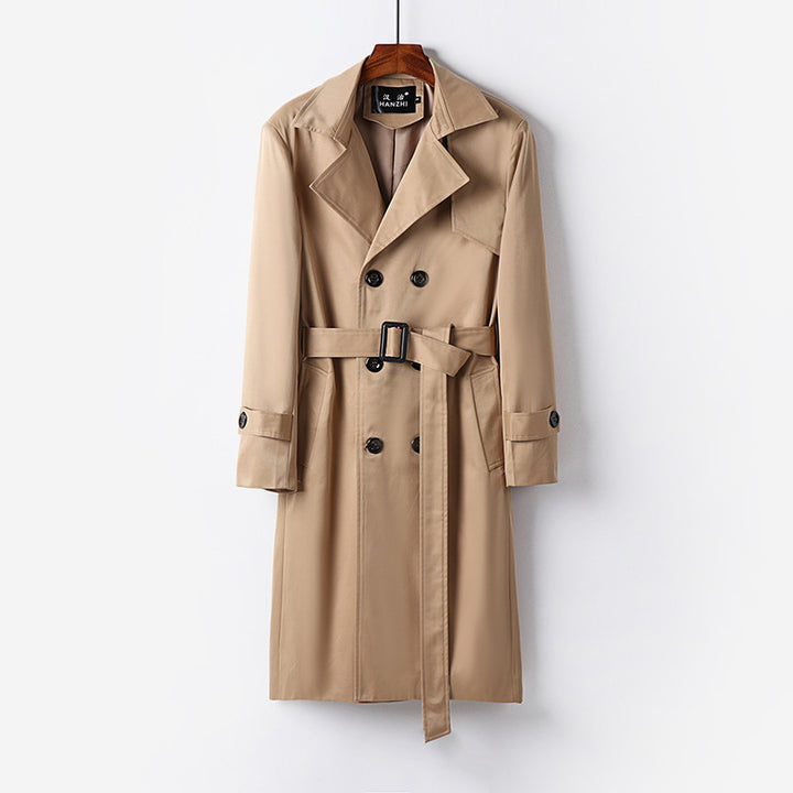 Herren Trenchcoat-Mantel mit doppelter Knopfleiste Taillengürtel und klassischem Revers Drune