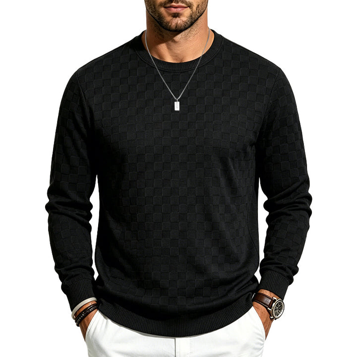 Herren Feiner Rundhals-Strickpullover mit dezentem Schachbrettmuster Drune