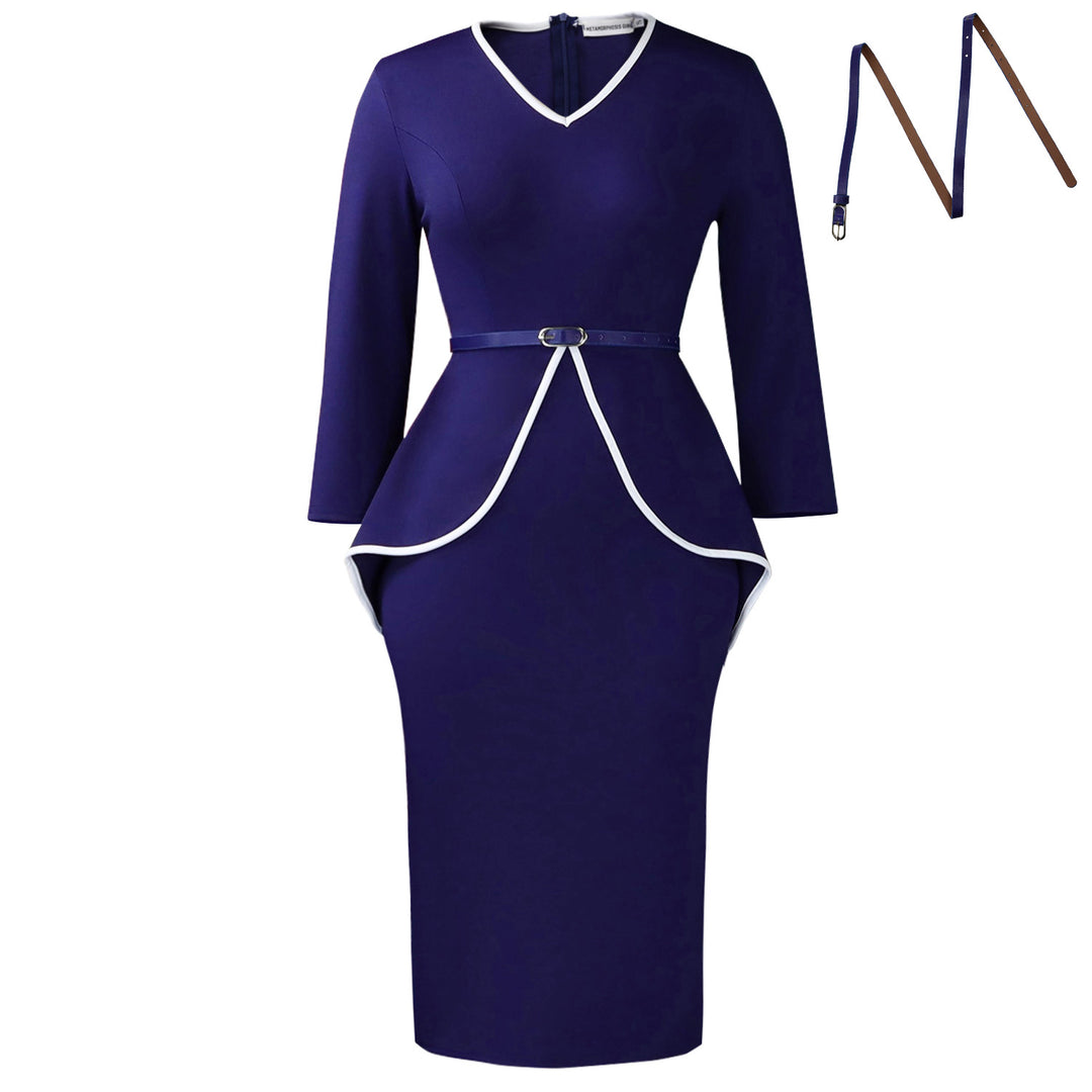 Damen Etuikleid mit modernem Peplum-Design und Taillengürtel Drune