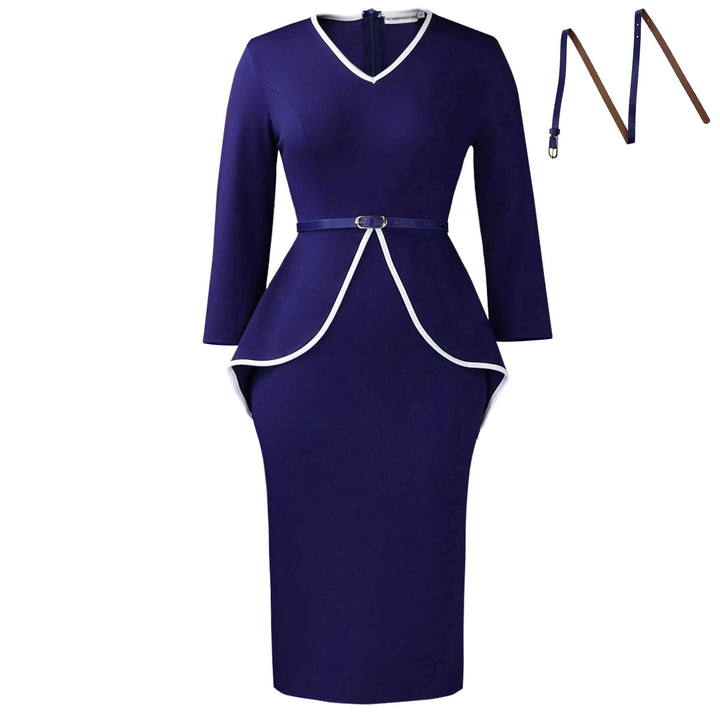 Damen Etuikleid mit modernem Peplum-Design und Taillengürtel Drune