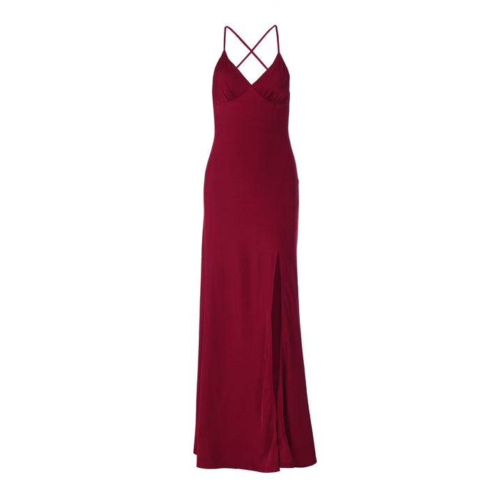 Damen Maxikleid mit raffinierten Spaghettiträgern und hohem Schlitz Drune