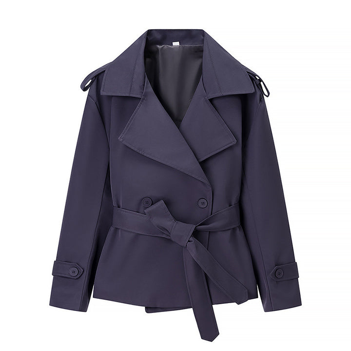 Damen Kurzer Trenchcoat mit Bindegürtel und Doppelreiher Drune