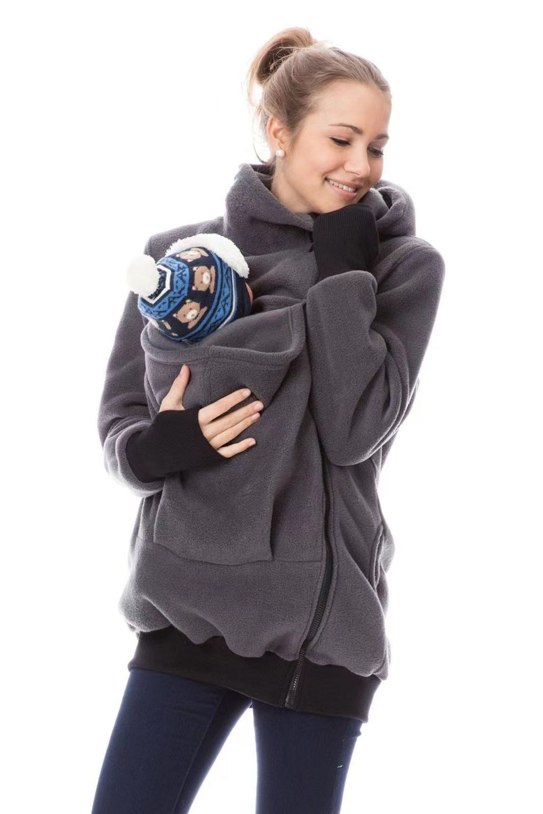 Damen kuscheliger Tragepullover mit integriertem Baby-Einsatz Drune
