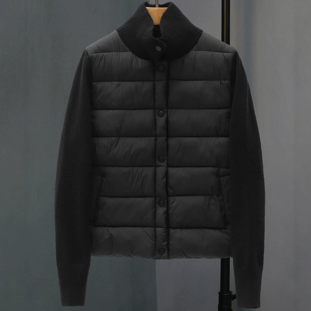 Damen Kurz gefütterte Steppjacke mit gestrickten Ärmeln und Rippkragen Drune