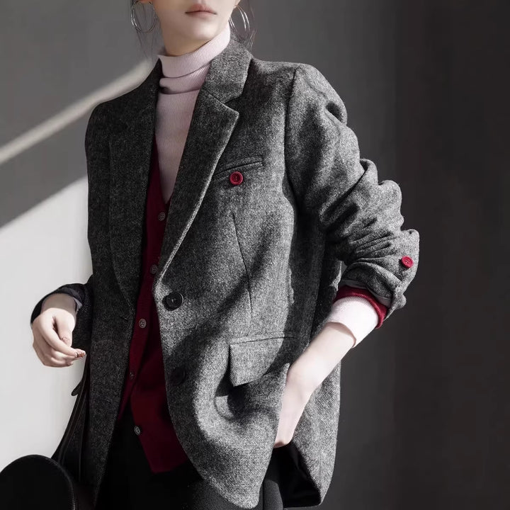 Damen Eleganter Wollblazer mit modischem Schnitt Drune