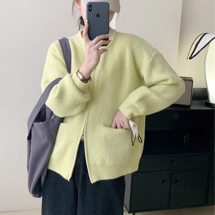 Damen Kuschelige Strickjacke mit hohem Kragen Drune