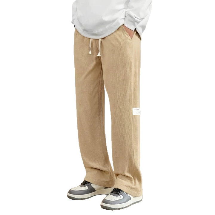 Herren Weite Cordhose im Relaxed-Fit mit Tunnelzug, geradem Bein & Label‑Patch Drune