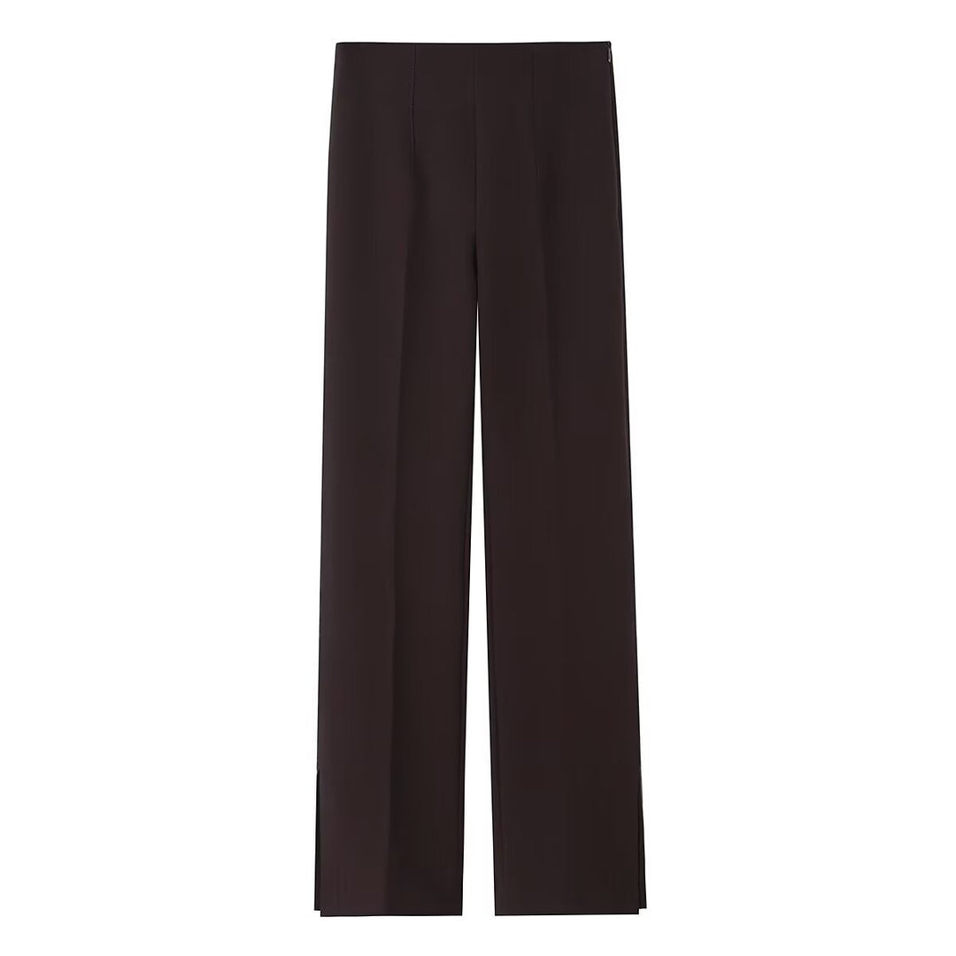 Damen Weite High‑Waist‑Hose mit Bundfalte und seitlichen Beinschlitzen Drune