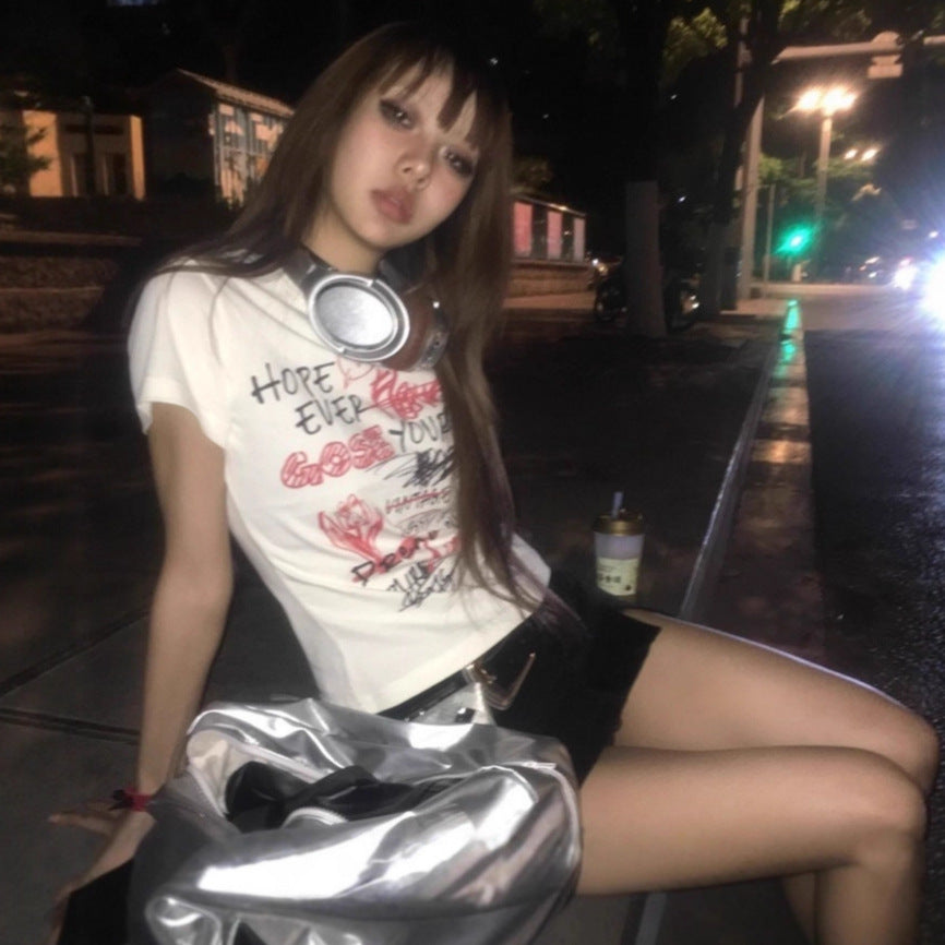 Damen lässiges Statement T-Shirt mit kreativem Print Drune