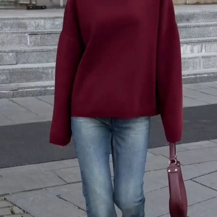 Damen Oversized Pullover mit hohem Kragen Drune