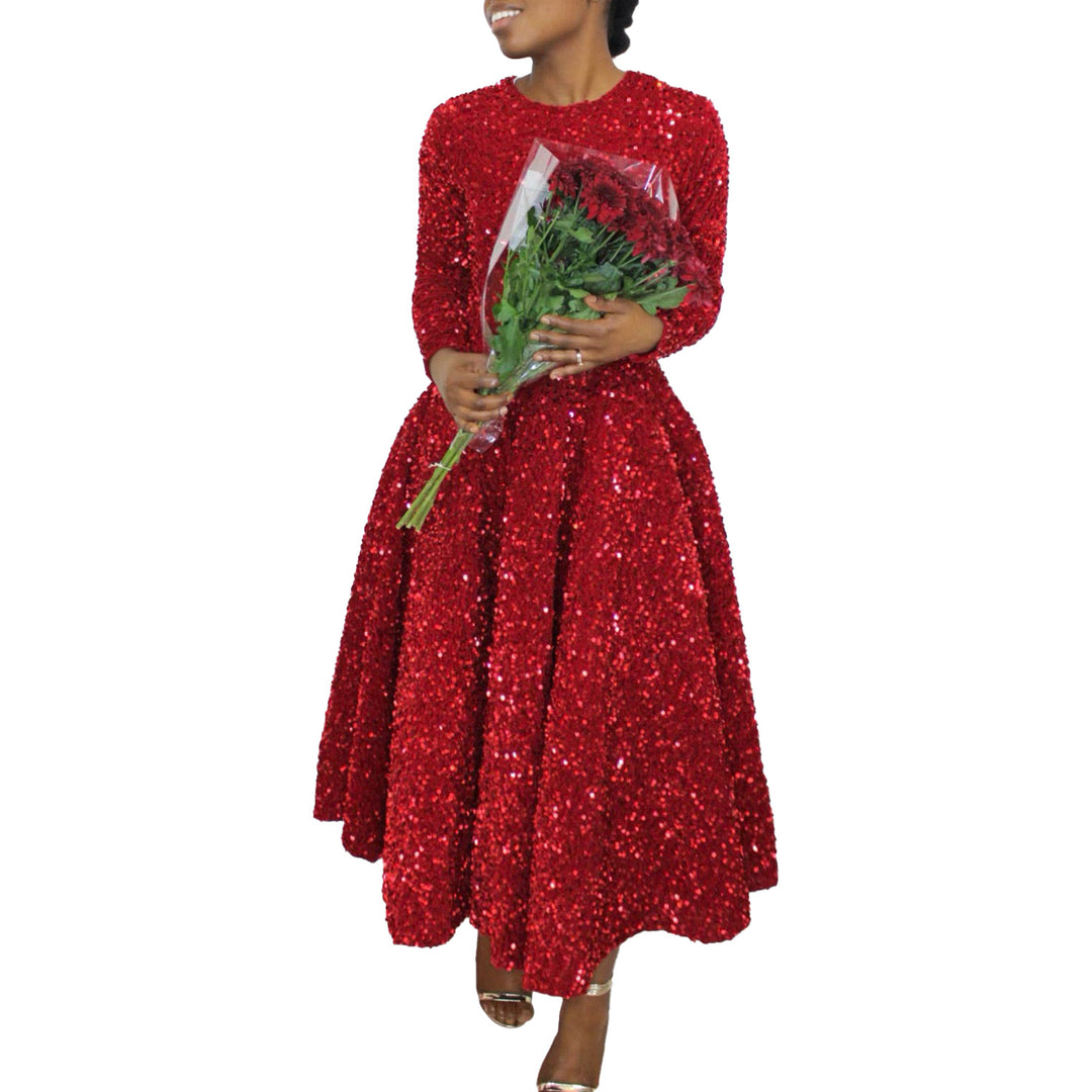 Damen Glitzerndes Abendkleid mit langem Schnitt und elegantem Design Drune