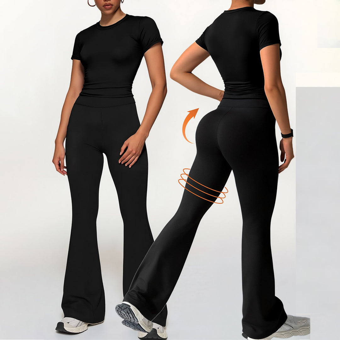 Damen Sportliches Set mit tailliertem Crop-Top und schmal geschnittenen Flared-Leggings Drune