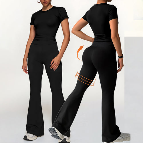 Damen Sportliches Set mit tailliertem Crop-Top und schmal geschnittenen Flared-Leggings Drune