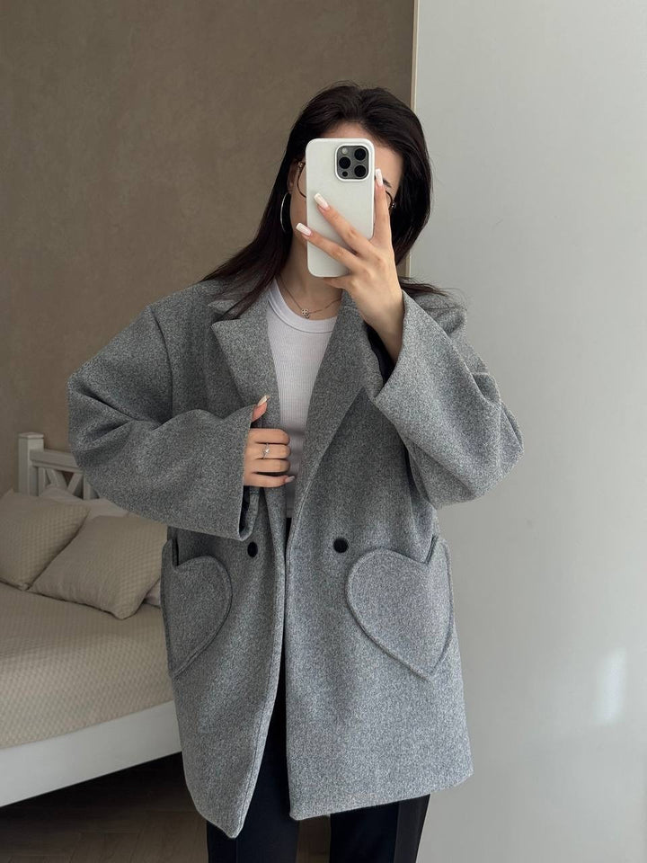 Damen Oversized Blazer-Mantel mit herzförmigen Taschen Drune