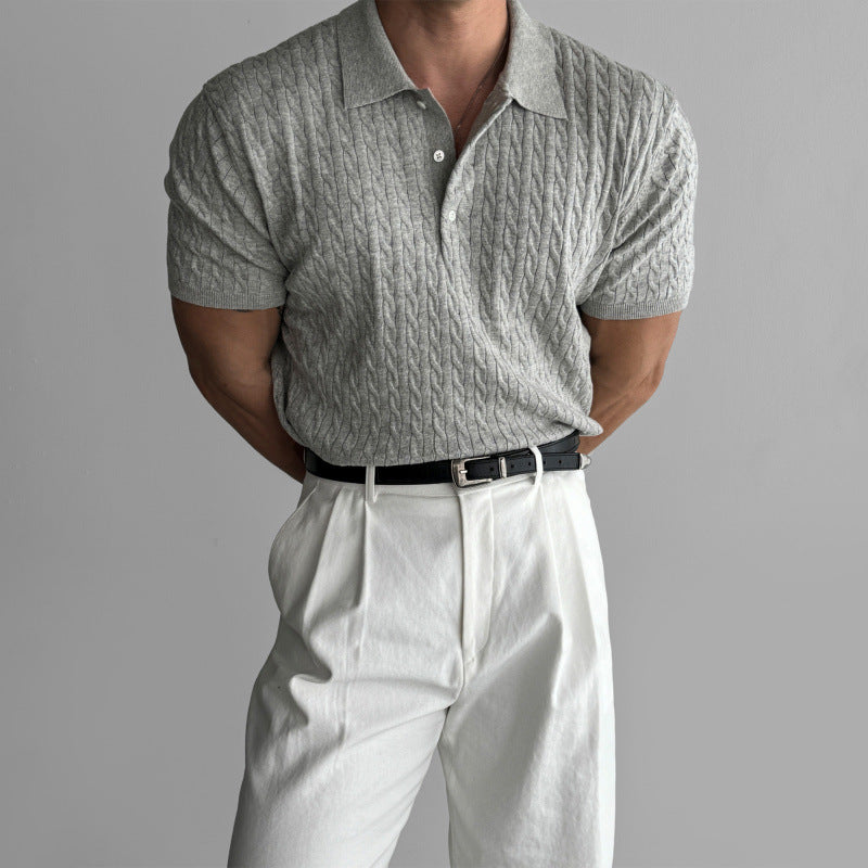 Herren Modisches Kurzarmstrickpoloshirt Drune
