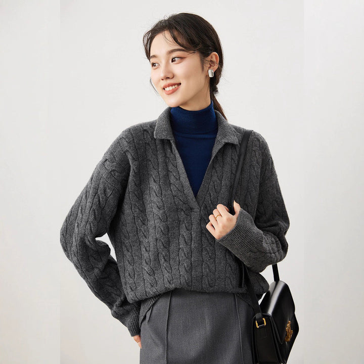 Damen Grobstrickpullover mit V-Ausschnitt Drune