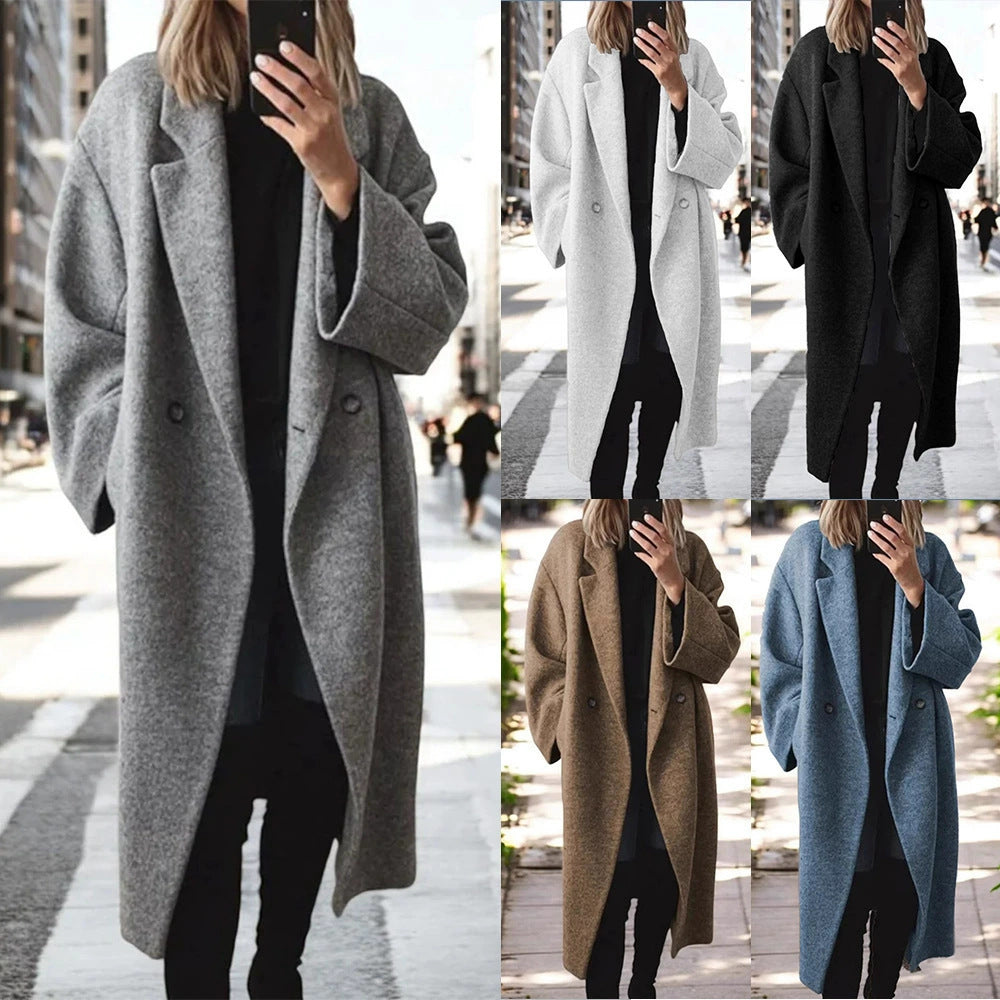 Damen Oversize-Longcoat aus Wollmix mit überschnittener Schulter und minimalistischer Knopfleiste Drune