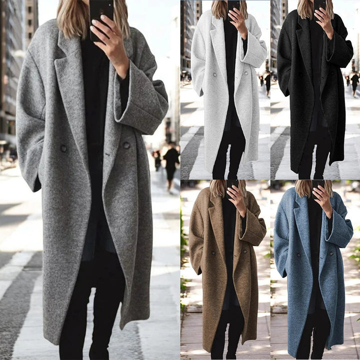 Damen Oversize-Longcoat aus Wollmix mit überschnittener Schulter und minimalistischer Knopfleiste Drune