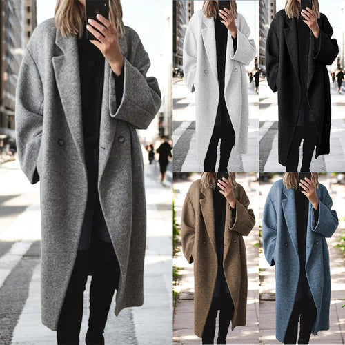 Damen Oversize-Longcoat aus Wollmix mit überschnittener Schulter und minimalistischer Knopfleiste Drune