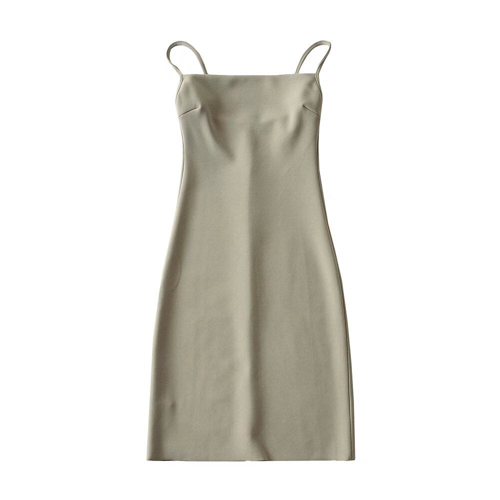 Damen elegantes Spaghettiträger-Kleid Drune