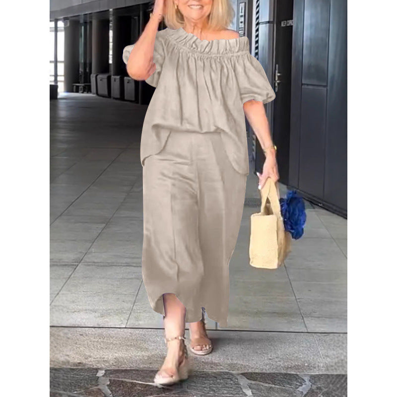 Damen luftige Sommerbluse mit off-shoulder Design und lässigen Ärmeln Drune